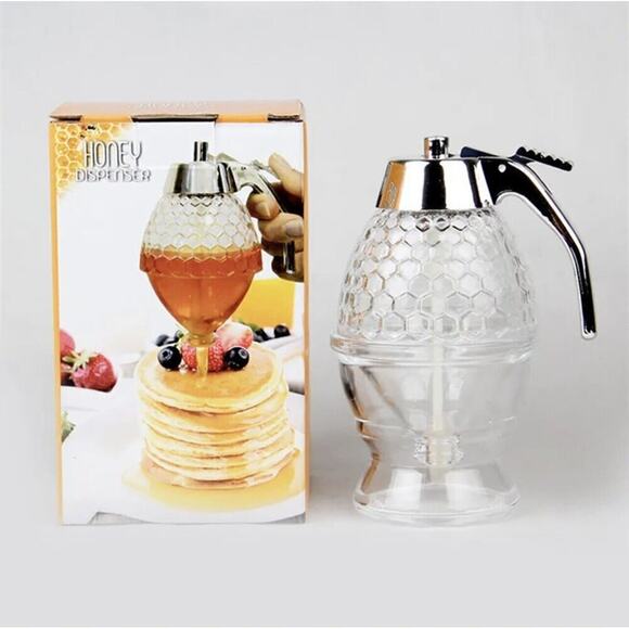 Acrylic No Drip Honey Syrup Acrylic Dispenser Jar 1 Cup Honey Comb Shaped Pot - Picture 1 of 5